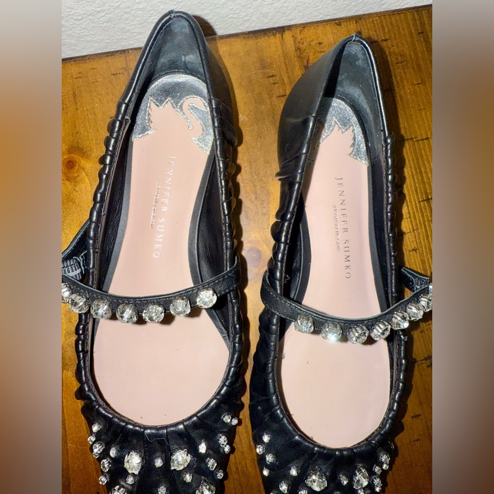 Antonio Melani x Jennifer Sumko Lyssa Lou Leather Studded Mary Jane Flats- 6 - Picture 6 of 7